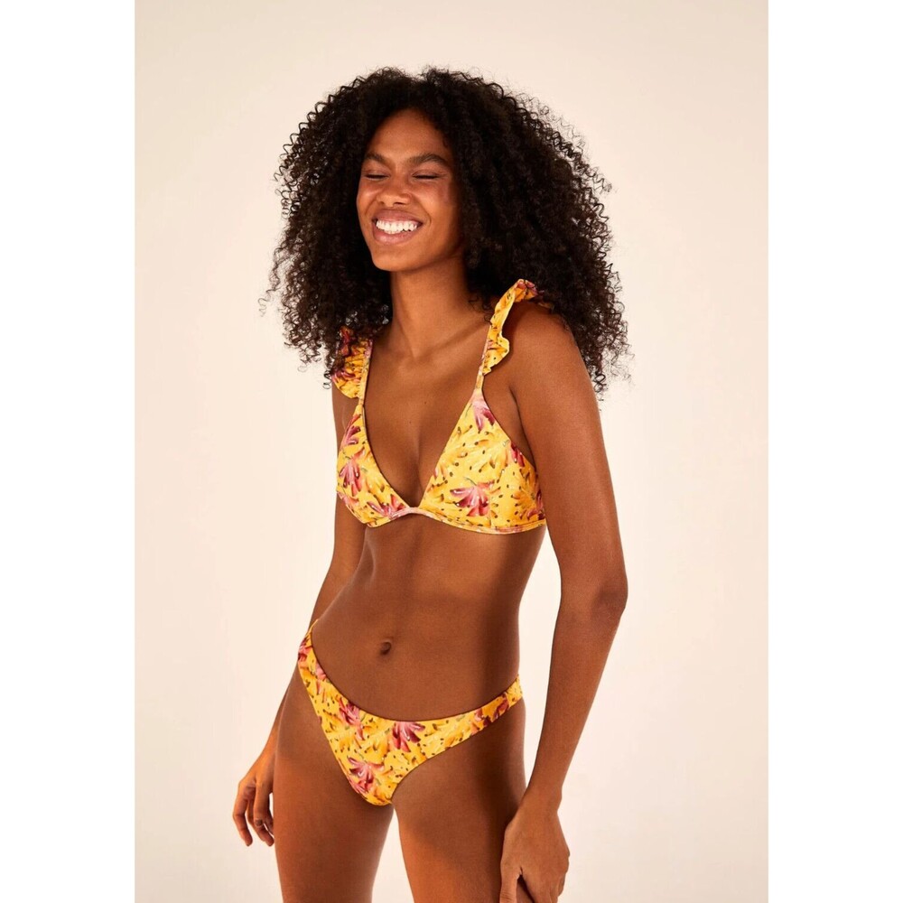 Farm Rio Banana Sunshine Print Bikini Bottom Tropical Swiss Dot Yellow New